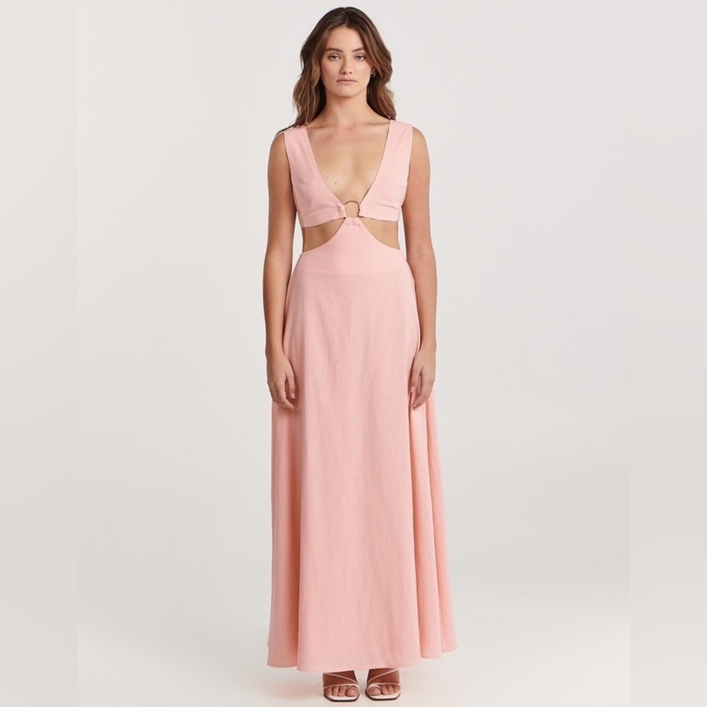 Charlie Holiday Linen Addison Pink Maxi Dress SZ 4 Resort wear Love Island vibes
